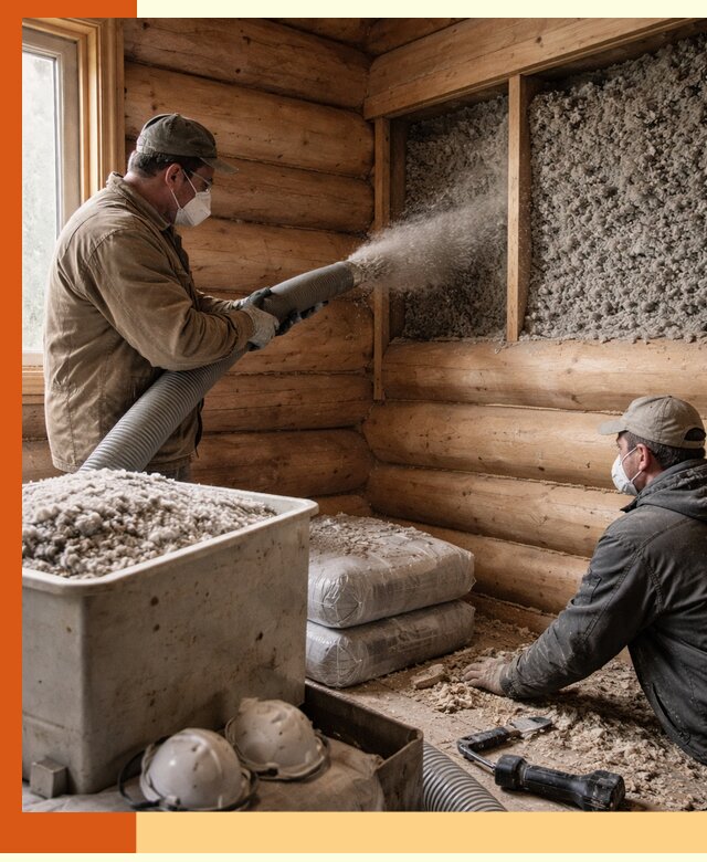 Утепление дома из бруса эковатой в юбилейном