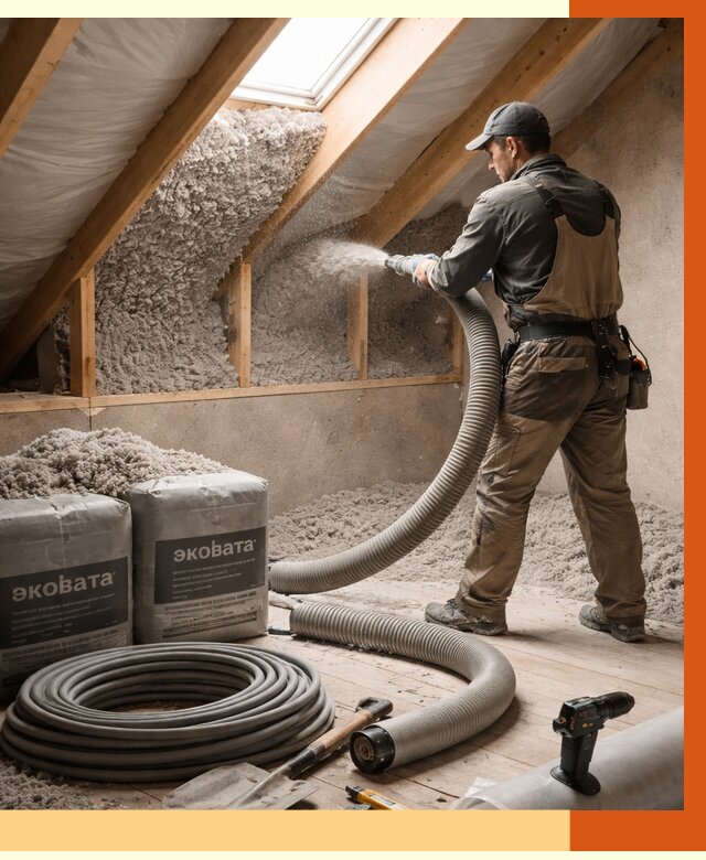 Утепление мансарды эковатой в юбилейном от 2267 руб/м2 — монтаж, задувка, цена | ТепломастерЮбл