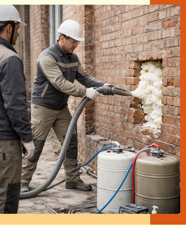 Заливка ППУ в пустоты кирпичной стены в юбилейном от 2833 руб. | ТепломастерЮбл