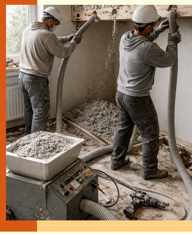 Заполнение пустот перекрытий пеной и наполнителями в юбилейном