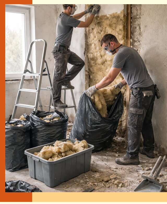 Демонтаж старого утеплителя и вывоз отходов в юбилейном