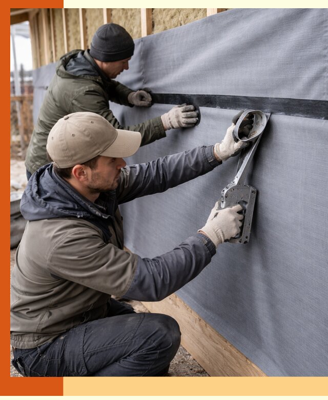 Монтаж ветроизоляции зданий и конструкций в юбилейном