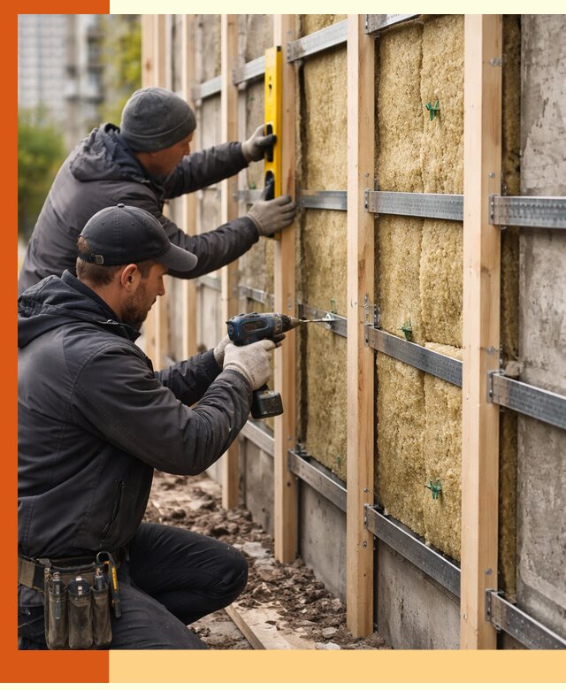 Монтаж обрешетки под утепление зданий и квартир в юбилейном